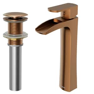 Kassel Single-Handle Single-Hole Vessel Bathroom Faucet with Matching Pop-Up Drain in Brushed Copper