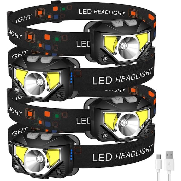 Unbranded 1.75 in. Black Head Lamp Flashlight 1200 Lumens Ultra-Light Bright LED Rechargeable w/ White Red Light Waterproof 4-Pack