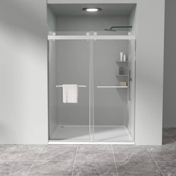 56-60 in. W x 76 in. H Frameless Double Sliding Shower Door in Chrome with Clear Tempered Glass Soft Close