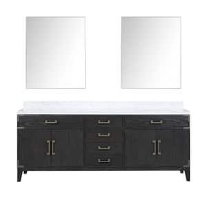 Fossa 84 in W x 22 in D Black Oak Double Bath Vanity, Carrara Marble Top, and 36 in Mirrors