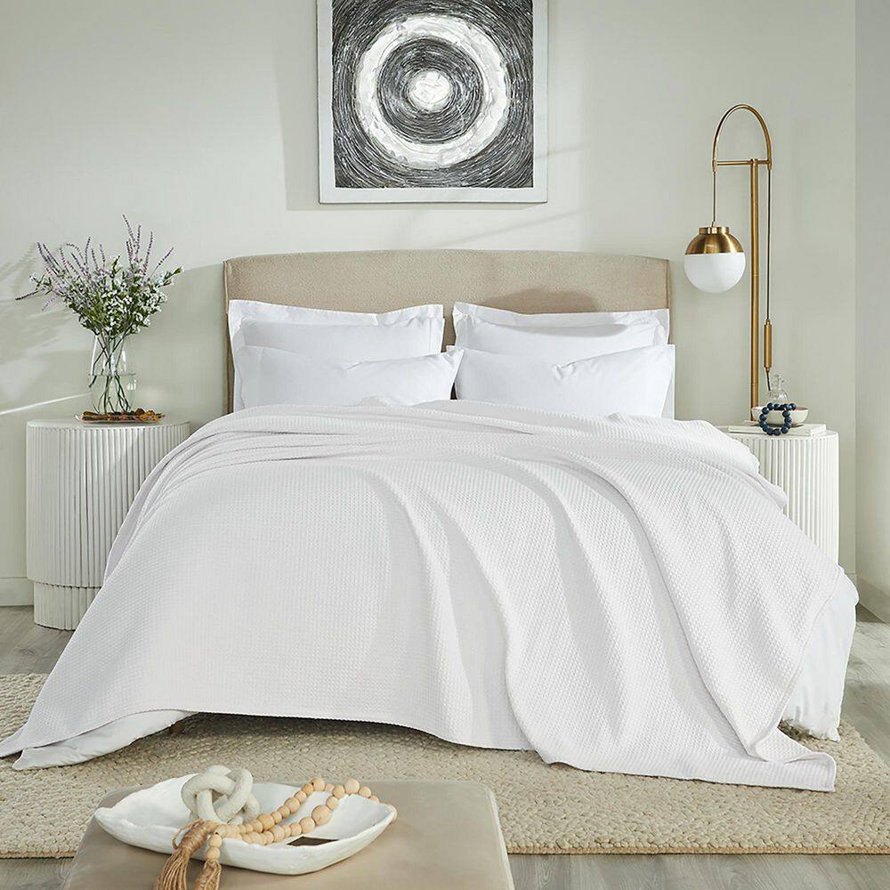 King Size White Cotton Waffle Weave Reversible Blanket