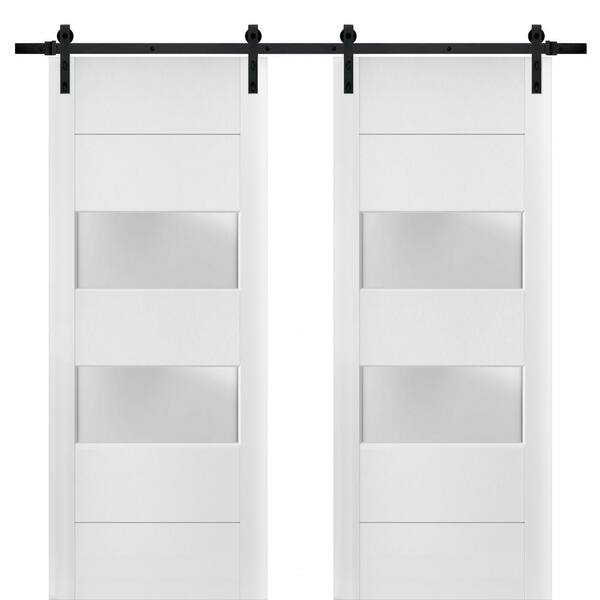 Sartodoors 4010 56 in. x 80 in. 2-Lite Frosted Glass White Finished ...