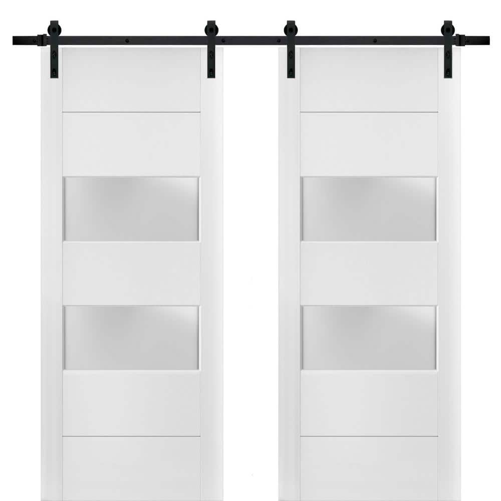 Assemble Required 4010 72 in. x 84 in. 2-Lite Frosted Glass White Finished Pine Wood Sliding Barn Door with Hardware Kit price history on PriceWatchPro