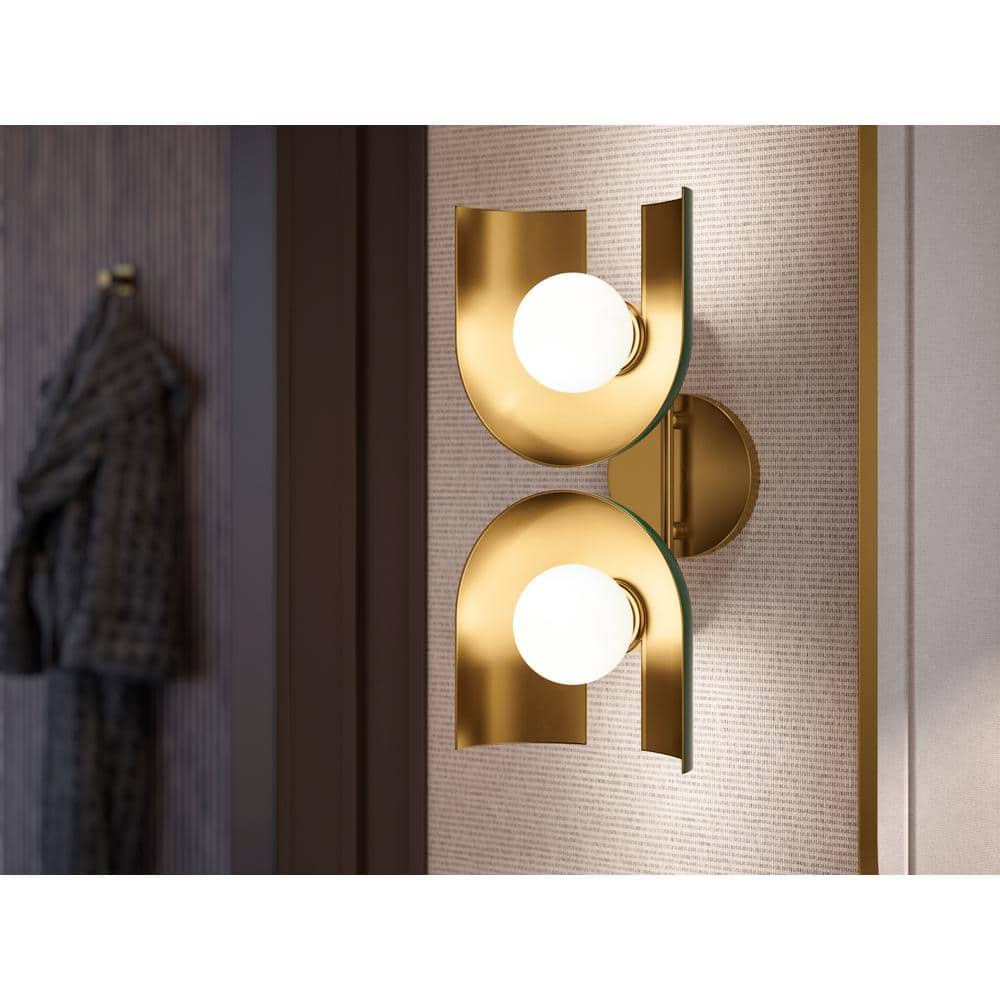 Jade and Brass Modern Two-Light Sconce