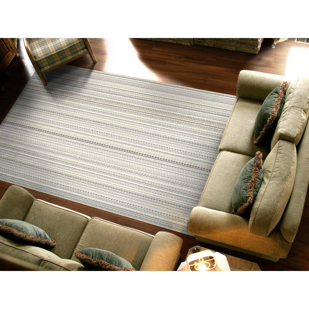Carnival Stripe 12' Square Tufted Polypropylene Rug in Earth Tones