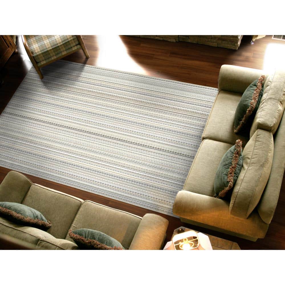 Carnival Stripe 12' Square Tufted Polypropylene Rug in Earth Tones