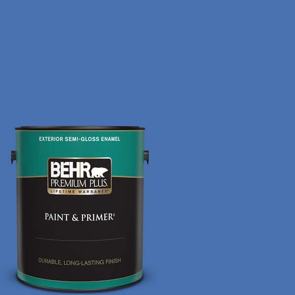 BEHR PREMIUM PLUS 1 gal. Home Decorators Collection #HDC-SM16-07 Croquet Blue Semi-Gloss Enamel Exterior Paint & Primer
