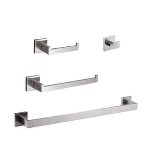 4-Piece Square Bath Hardware Set with Mounting Hardware in Brushed Nickel