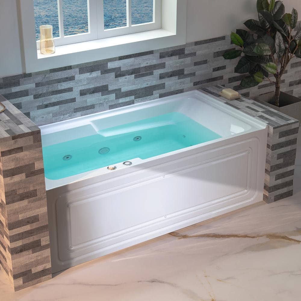60'' White Freestanding Heated Acrylic Whirlpool Bathtub