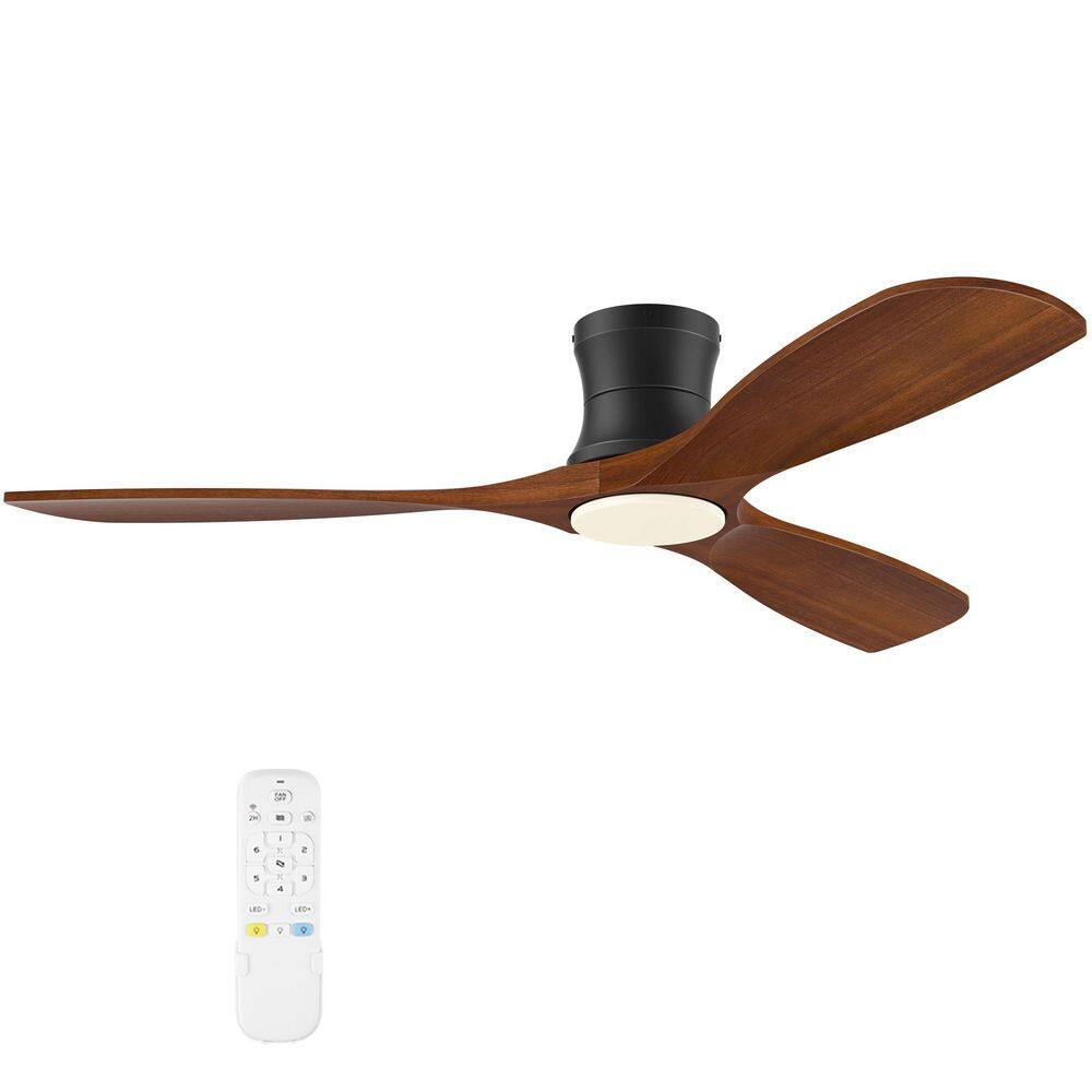 Modern 52 in. Black 3 Brown Blades Flush Mount Ceiling Fan with LED Light and Remote Included for Living Room price history on PriceWatchPro