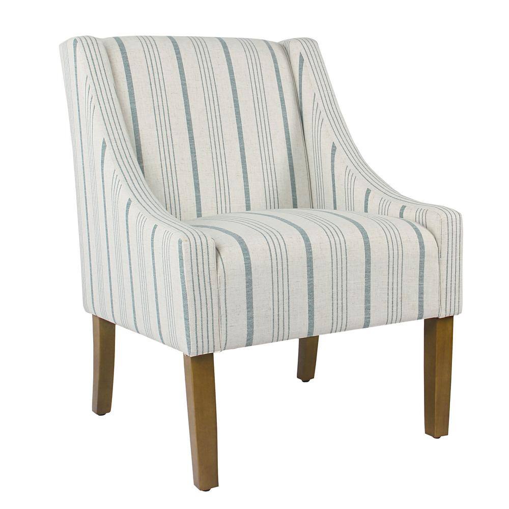 Calypso Blue Striped Modern Swoop Accent Armchair