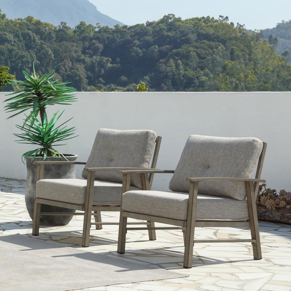 Limed Oak 2-Piece Aluminum Outdoor Couch with Gray Cushions All