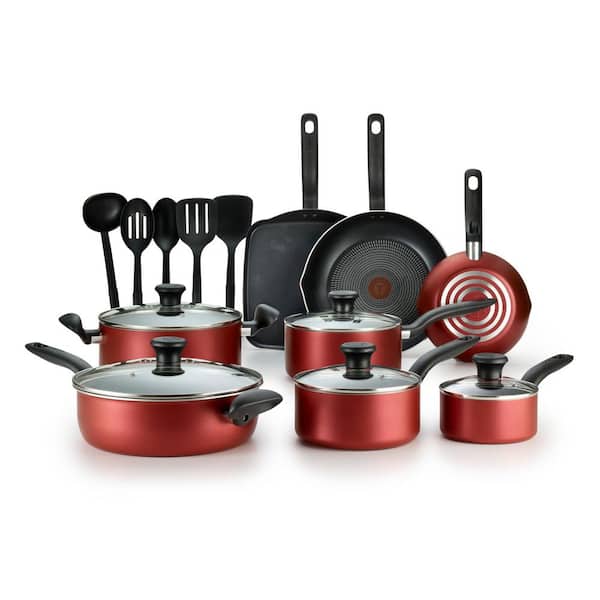 T-FAL T-fal Culinaire Non-Stick 16-Piece Cookware Set, Red B058SG64