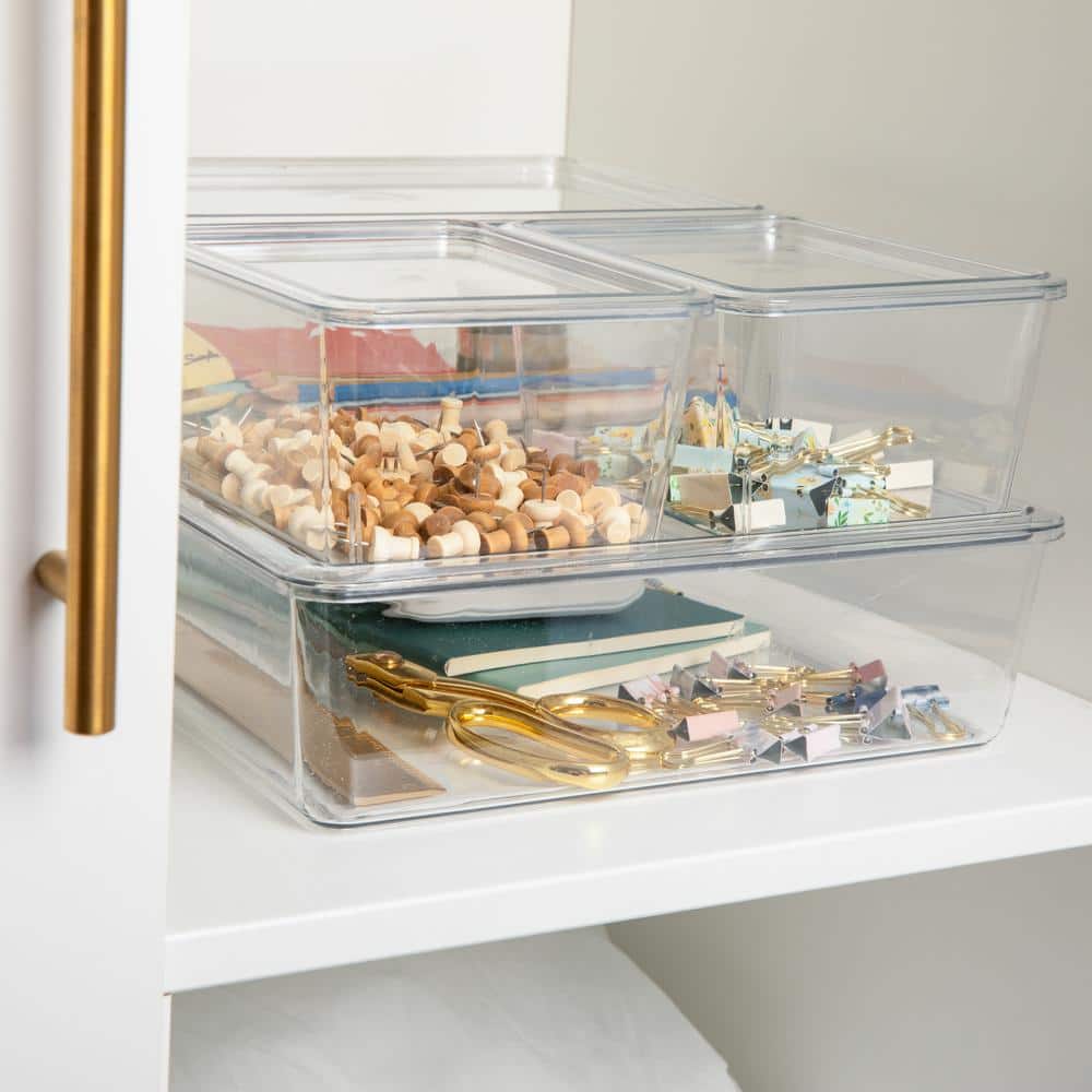 Clear Stackable Plastic Storage Bins with Lids, 4-Piece Set