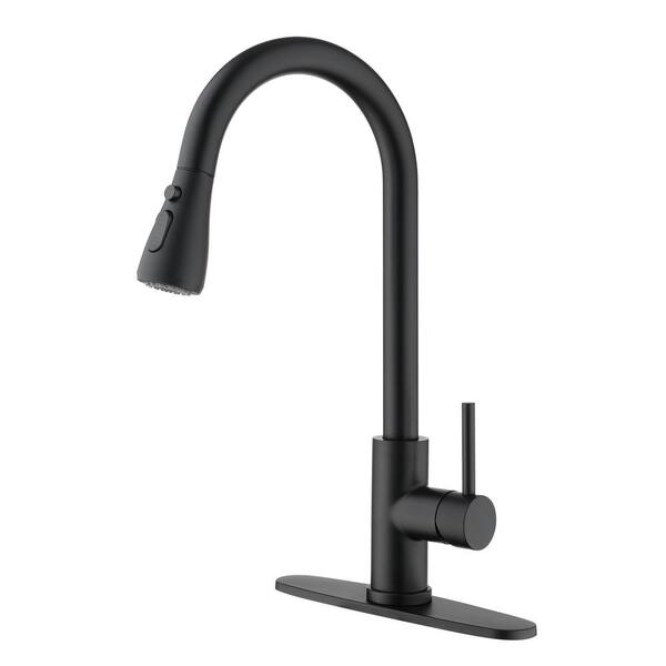 Aosspy Single-Handle Pull-Down Sprayer Kitchen Faucet in Matte Black AS ...