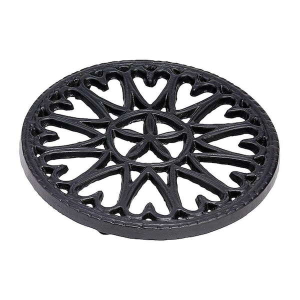 Enameled Sunburst Round Trivet for Stoves, 7 Inch Diameter, Blue and Black