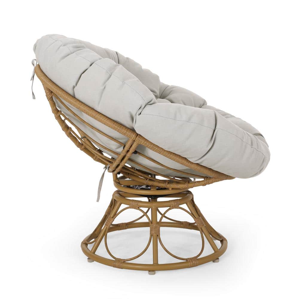 Light Brown Steel Papasan Lounge Chair with Beige Cushions