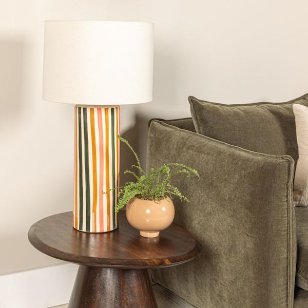 Cecily 26 in. Multicolor Stripe Table Lamp with Linen Shade