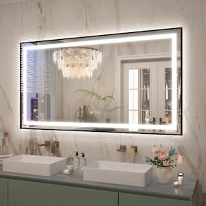 55 in. W x 30 in. H Rectangular Framed Front & Back LED Lighted Anti-Fog Wall Bathroom Vanity Mirror in Tempered Glass