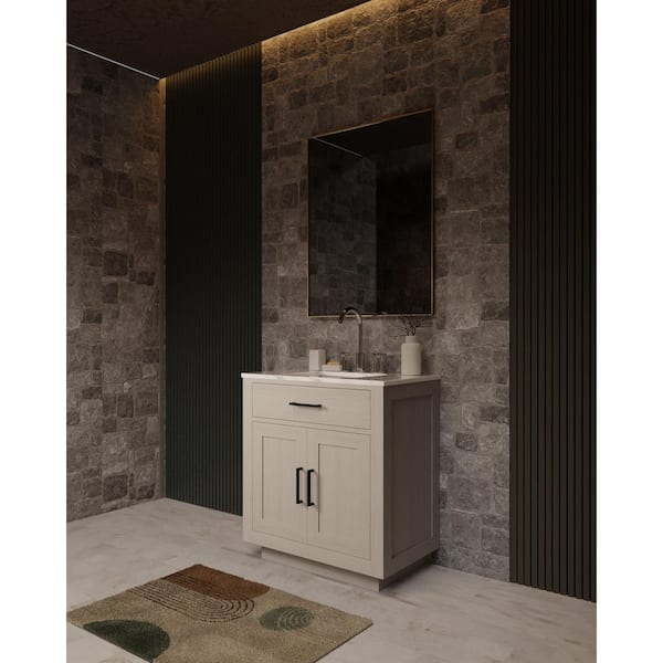 Condor 30 in W x 22 in D White Oak Single Bath Vanity and Carrara Marble Top