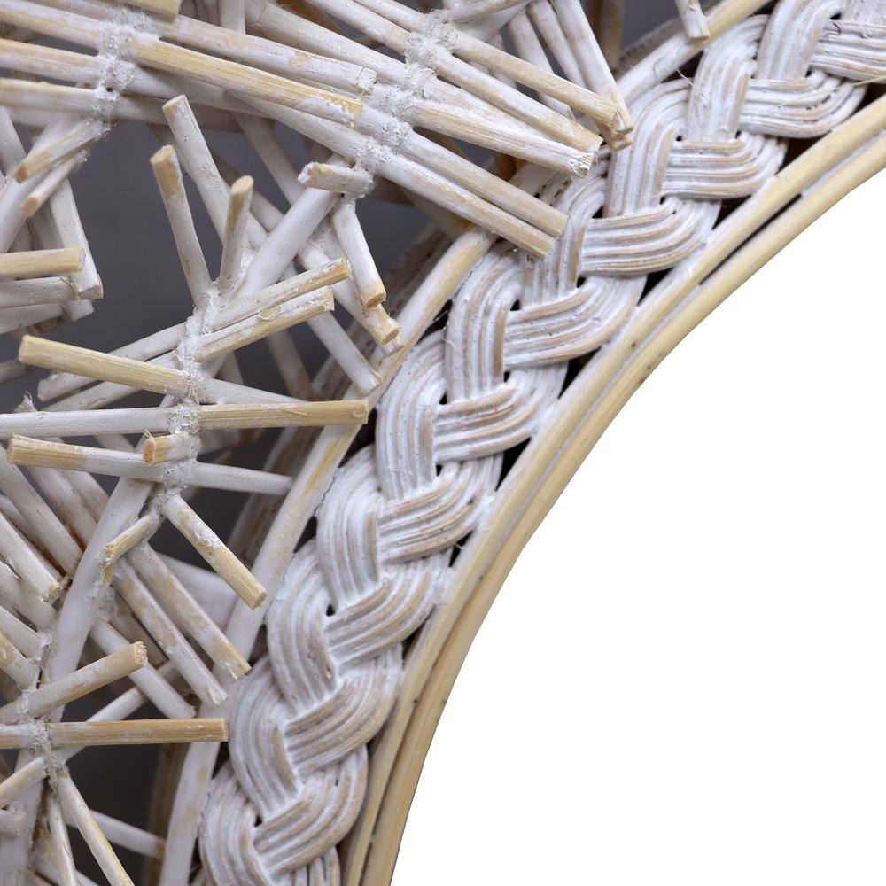 24 Inch Round Whitewashed Rattan and Bamboo Decorative Wall Mirror