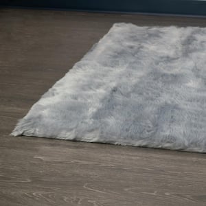 Auriel Grey 3 ft. x 5 ft. Faux Sheepskin Fur Rectangular Area Rug