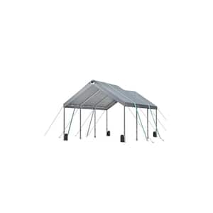 12 ft. x 20 ft. Gray Metal Heavy Duty Portable Carport Canopy, Car Tent Garage with Adjustable Peak Height, Side Walls