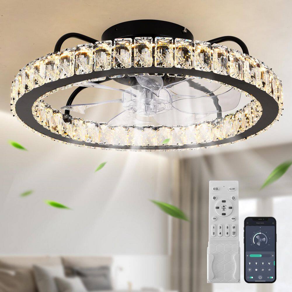 19.7 in. Indoor Black Dimmable Crystal Low Profile Caged Ceiling Fan with Integrated LED and Remote Included for Bedroom price history on PriceWatchPro