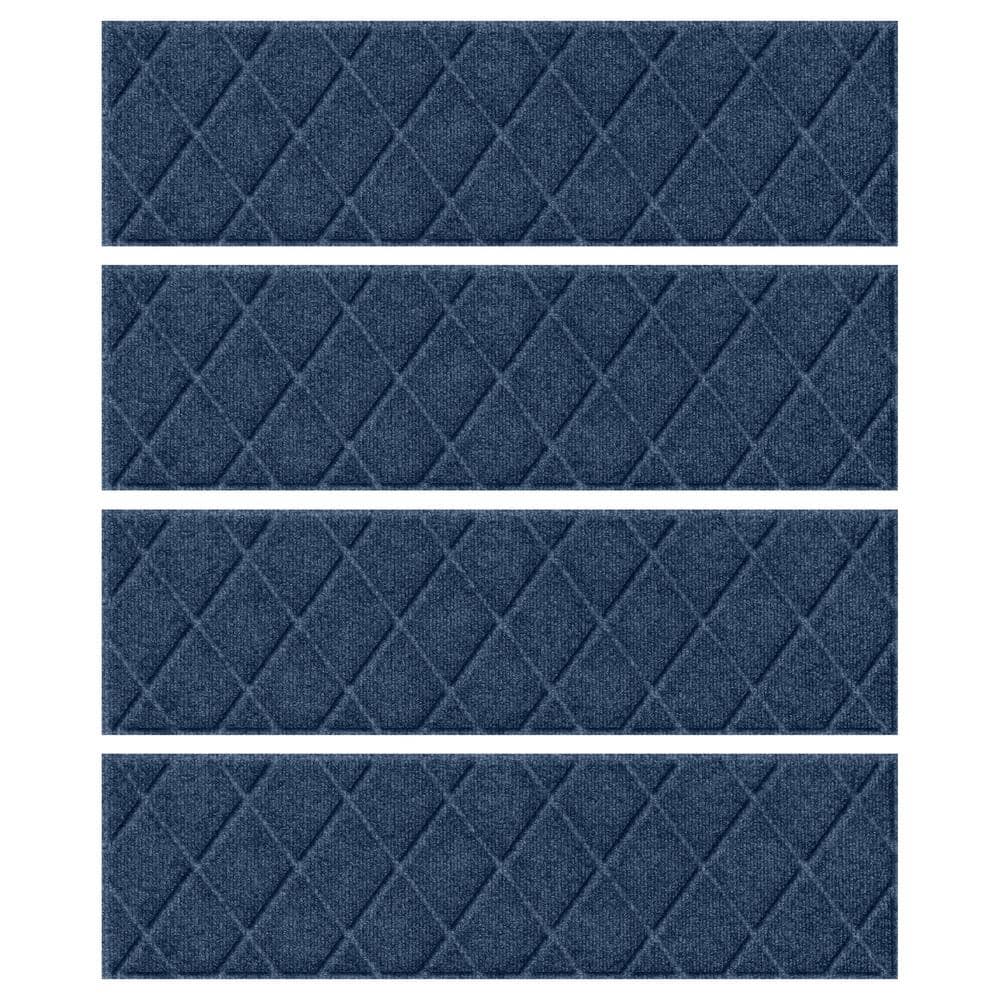 Waterhog Argyle Navy 8.5 in. x 30 in. PET Polyester Indoor Outdoor Stair Tr