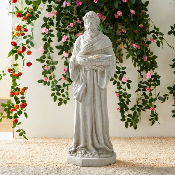 32.75 in. H MGO St. Francis Garden Statue with Birdfeeder