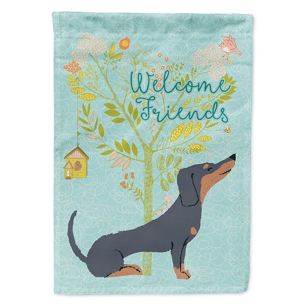 11 in. x 15-1/2 in. Polyester Welcome Friends Black Tan Dachshund 2-Sided 2-Ply Garden Flag
