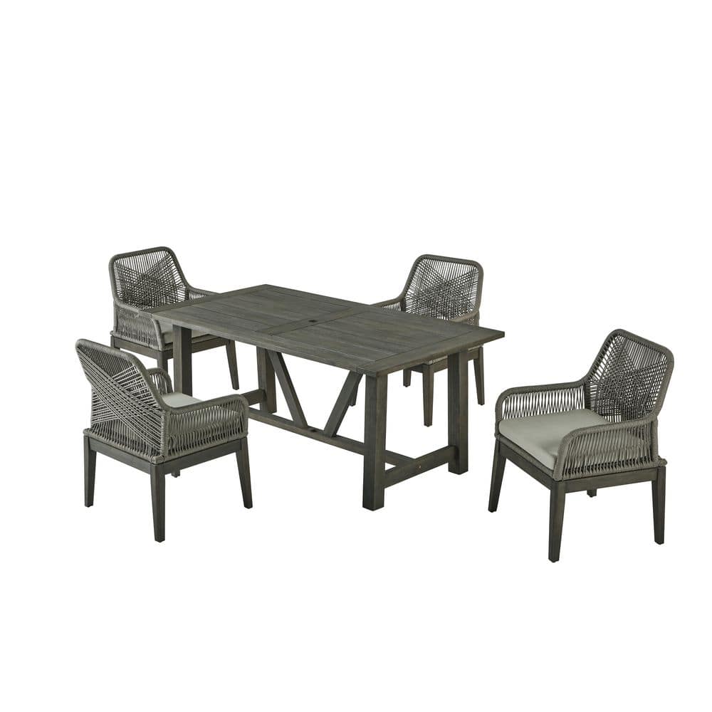 Richard Grey 5-Piece Acacia Wood Rectangle Standard Height Outdoor Dining Set with 4 Grey Cushion Wicker Chairs price history on PriceWatchPro