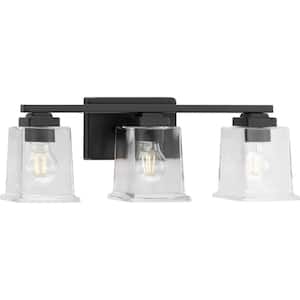 Gilmour Collection 20 in. 3-Light Matte Black Craftsman Vanity Light with Clear Glass Shades for Bath and Vanity