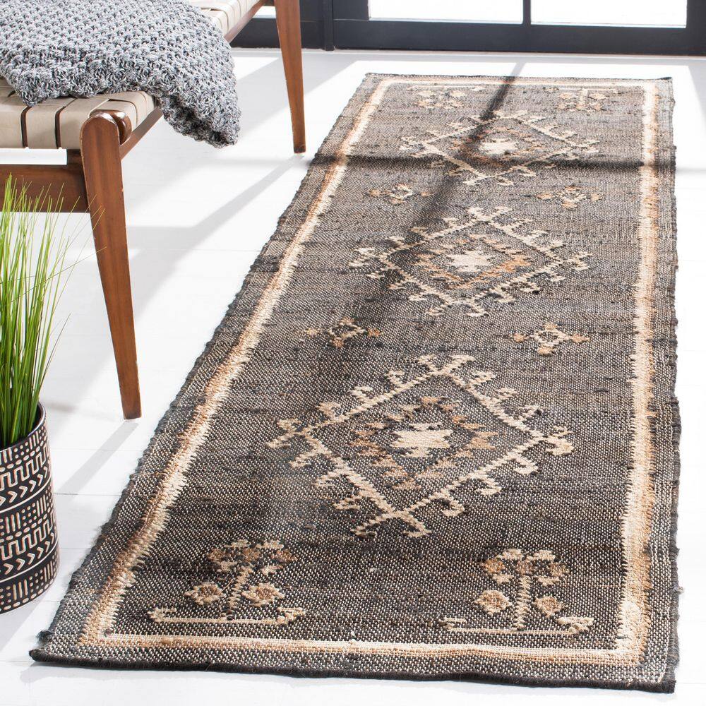 Handwoven Black and Ivory Kilim Runner Rug