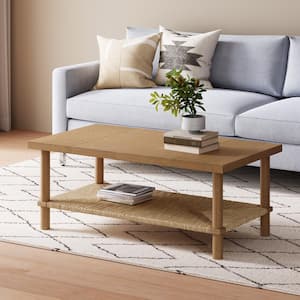 Beacon 46 in. Light Brown Seagrass Rectangle MDF Wood Veneer Coffee Table with Solid Wood Legs