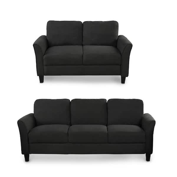 Utopia 4niture Yves 80 in. Black Fabric Loveseat and 3-seater Sofa