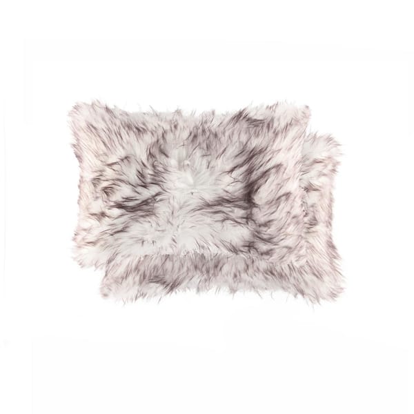 Luxe Faux Fur Belton Gradient Chocolate 12 in. x 20 in. Faux Sheepskin Decorative Pillow (Set of 2)
