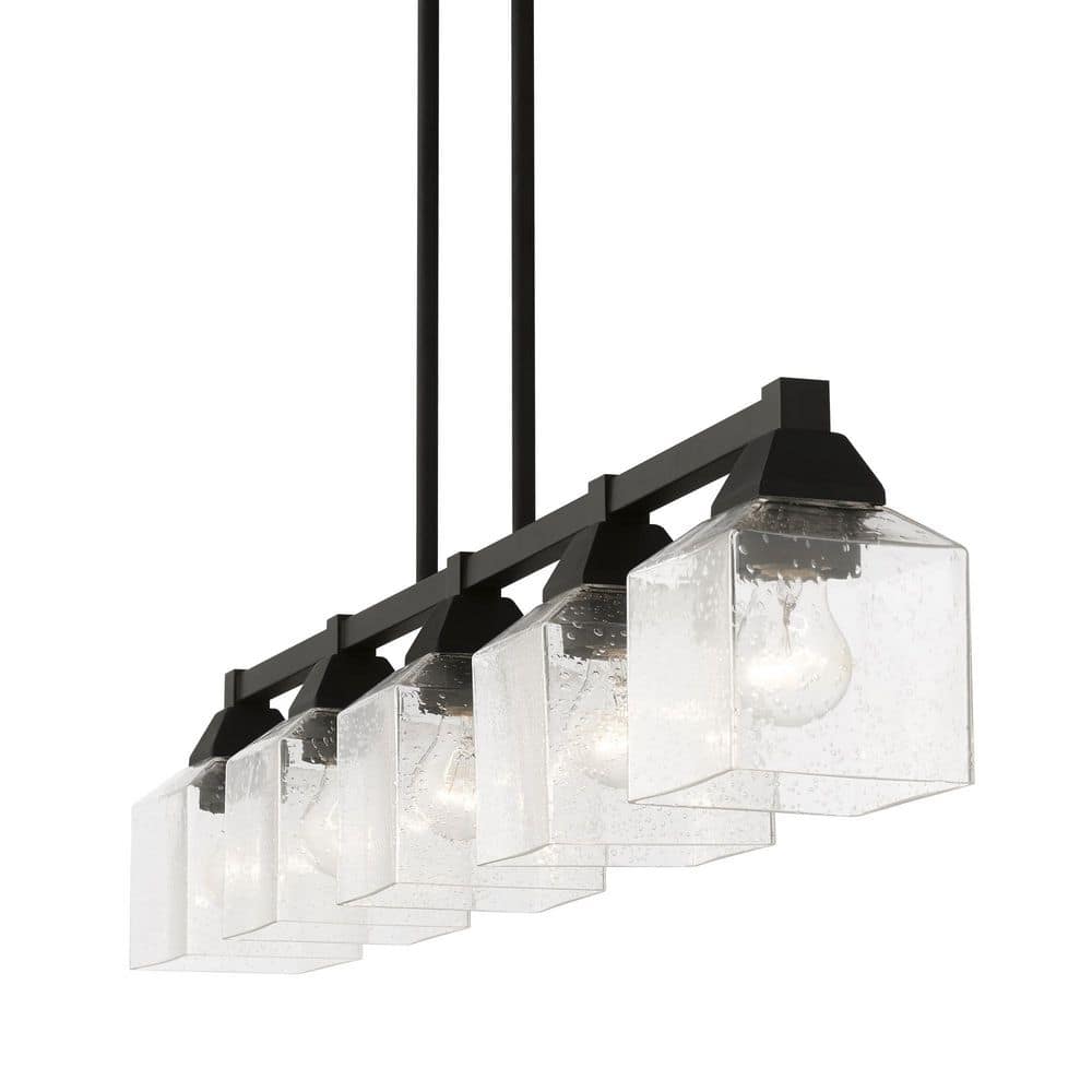 Aragon 5-Light Linear Chandelier in Black with Clear Seeded Glass