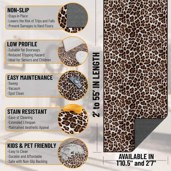 Runner Rug By The Foot 2 ft. 7 in. x 47 ft. - Soft Area Runner for Hallways, Entryway and Stairs, Leopard