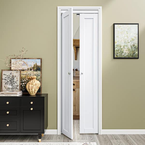 24 in. x 80 in. Solid Core Composite MDF Bi-fold Door + French Style Pivot Hardware (1-Lite White Finish)
