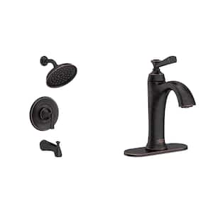 Rumson Single-Hole Bathroom Faucet and Single-Handle 3-Spray Tub and Shower Faucet in Legacy Bronze (Valve Included)