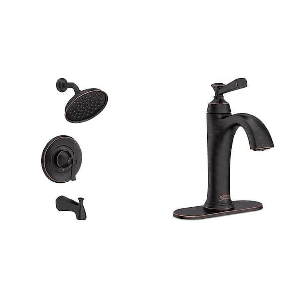 American Standard Rumson Single-Hole Bathroom Faucet and Single-Handle 3-Spray Tub and Shower Faucet in Legacy Bronze (Valve Included)