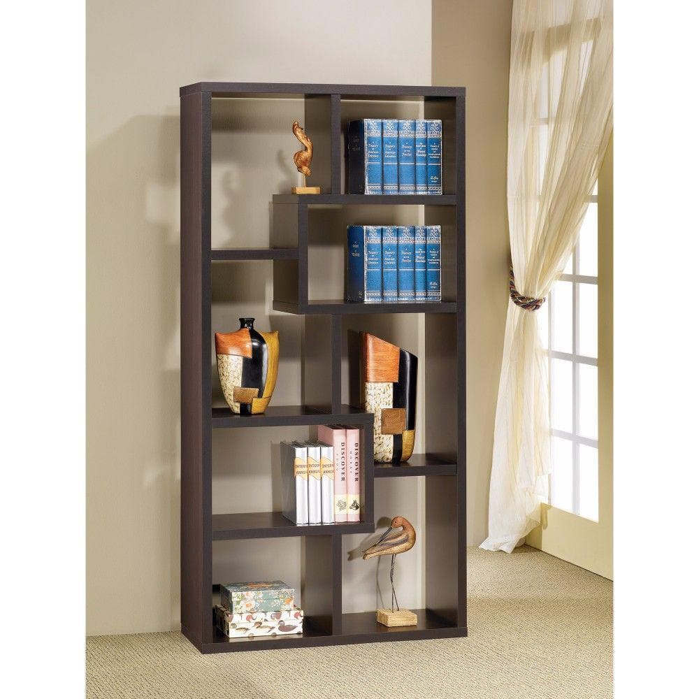 Cappuccino Brown Asymmetrical Cube Wood Bookcase