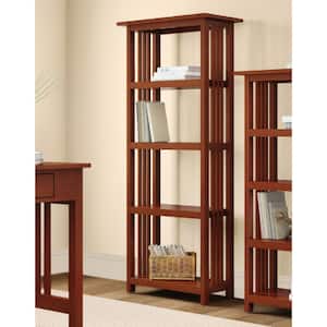 60 in. Cherry Wood 4-shelf Etagere Bookcase with Open Back