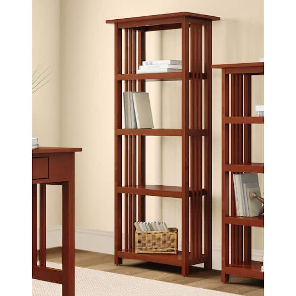Alaterre Furniture 60 in. Cherry Wood 4-shelf Etagere Bookcase with Open Back