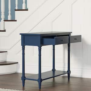 35.43 inch Blue Standard Rectangular Solid Wood Console Table with Drawers