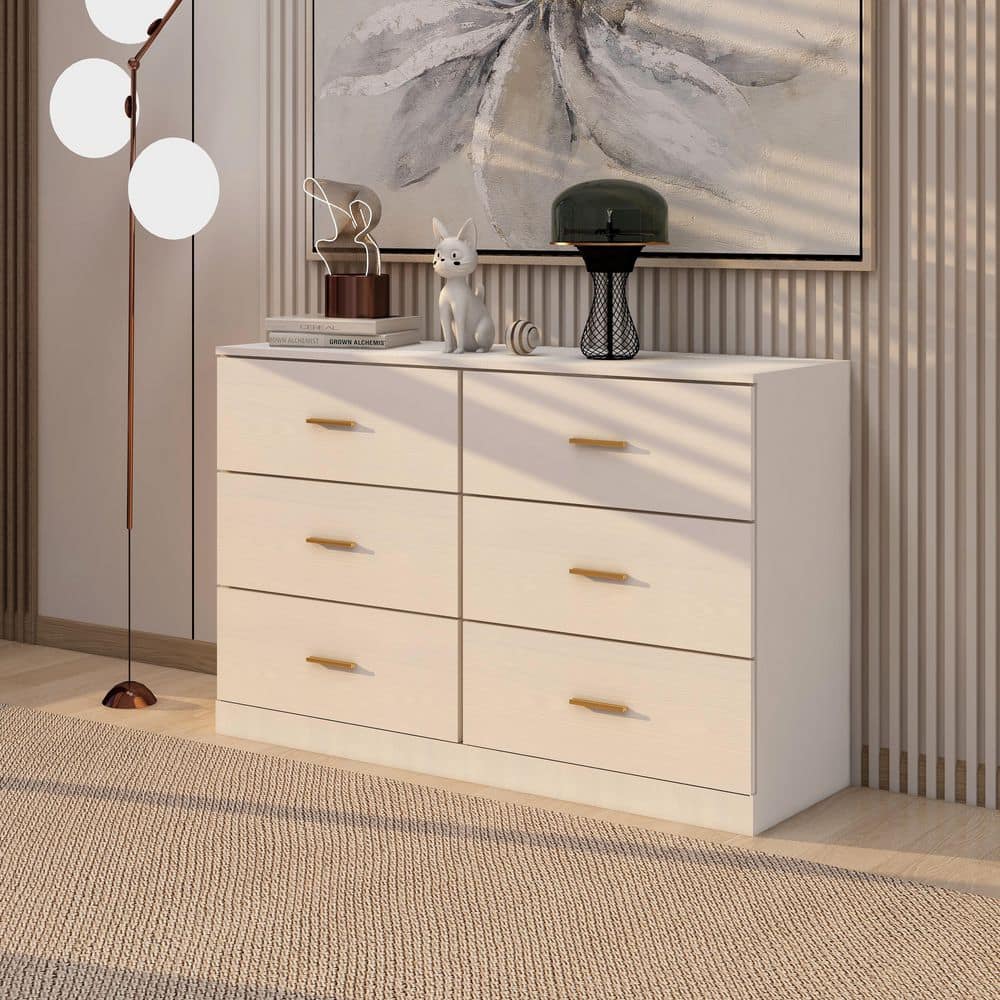 modern cream dresser 8 Drawer Dresser, 55" W Modern Wooden Storage Chest of Drawers, Dresser TV Stand, Wood Drawer Organizer with Metal Handles for Bedroom, Cream