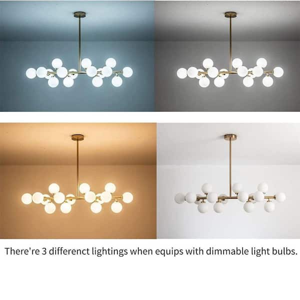 LuminFan 16-Light Gold Glass Globes Linear Chandelier for Living