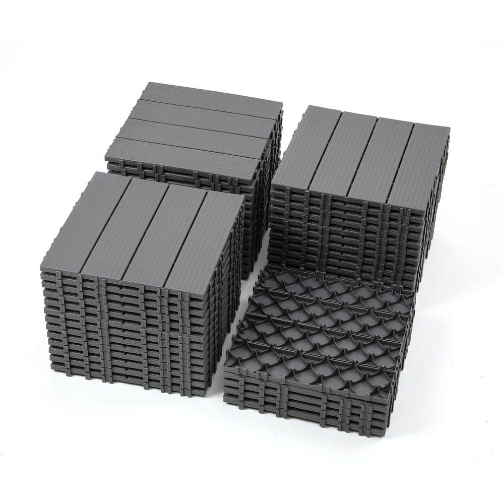 Gogexx In W X In L Outdoor Striped Square Polypropylene Waterproof Interlocking Deck