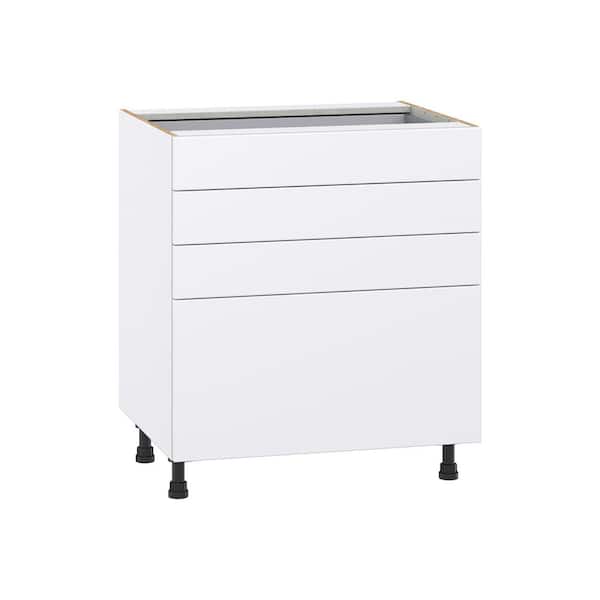 J COLLECTION Fairhope Bright White Slab Assembled Base Kitchen Cabinet with 4 Drawers (30 in. W x 34.5 in. H x 24 in. D)